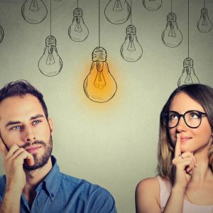 Cognitive skills male vs female. Man and woman looking at light
